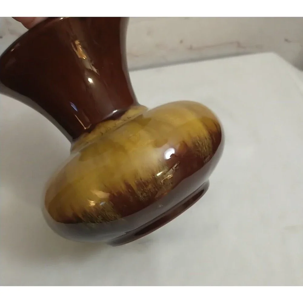 Vintage MCM Blue Mountain Pottery Vase Glossy Yellow & Brown Glaze 5" - Picture 7 of 8
